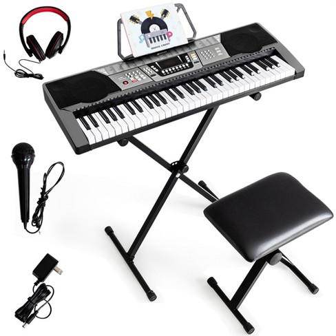 Full 61-Key Beginners Electronic Keyboard Piano Set w/ Lighted Keys Microphone 