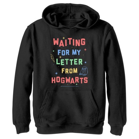 Boy s Harry Potter Waiting For My Letter From Hogwarts Pull Over Hoodie Black Small Target