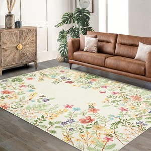 Hallway Runner Rug, Non-Slip Washable Bathroom & Kitchen Runner Rug, Low-Pile Soft Botanical Runner Rug for Girls' Bedroom, Laundry Room, Bedside - 1 of 4
