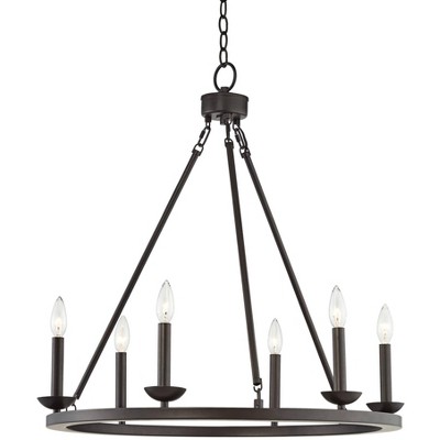 Franklin Iron Works Bronze Wagon Wheel Chandelier 27" Wide Farmhouse 6-Light Fixture for Dining Room House Foyer Kitchen Entryway