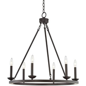 Franklin Iron Works Myland Bronze Wagon Wheel Chandelier 27" Wide Industrial 6-Light Fixture for Dining Room House Kitchen Island Entryway Bedroom - 1 of 4