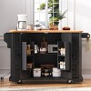 PexFix 56" Kitchen Island with Rubber Wood Veneer Drop Leaf & Power Outlet & 6 Deep Drawers Kitchen Cart on 4 Wheels for Kitchen Dining Room Black - 3 of 4