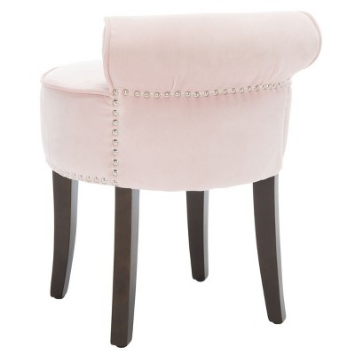 Petite Blush Pink Velvet Vanity Stool with Espresso Birch Legs