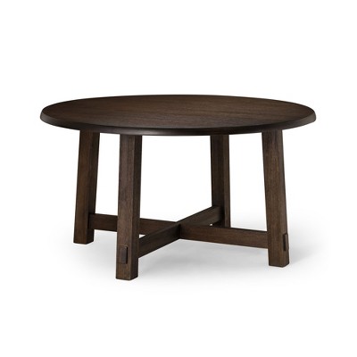 Maven Lane Sasha Rustic Round Wooden Dining Table in Weathered Brown Finish