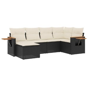 vidaXL 6 Piece Patio Sofa Set with Cushions Black Poly Rattan - Black and Cream Without Table - 1 of 4