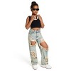 Mocamel New Snowflake Water Wash Distressed Design Wide Leg Jeans for Teenage Girls - 3 of 4