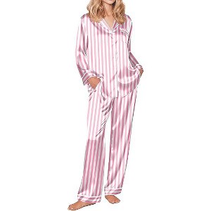 Ekouaer Silk Pajamas for Women Button Down Satin Pj Set Soft Long Sleeve 2 Piece Sleepwear Loungewear - 1 of 4