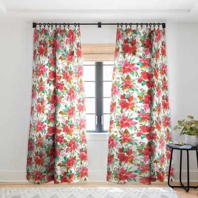 Ninola Design Poinsettia Holiday Flowers 50" x 96" Single Panel Sheer Window Curtain - Society6