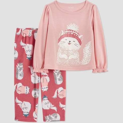 Carter's Just One You® Toddler Girls' 2pc Cats Fleece Long Sleeve Pajama Set  - Light Pink 12m : Target