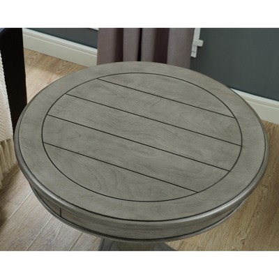 Elegant Gray Wood Pedestal Round End Table, 26"W x 26.5"H