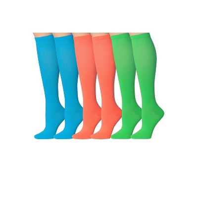 Tipi Toe 3 Pairs Compression Socks for Men & Women Solid Colorful Essentials Knee High Socks (12-14 mmHg)