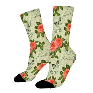 Paris Flower Women Printed Crew Socks Funny Funky Socks Soft Polyester Novelty Gifts for Artists Men - 1 of 1