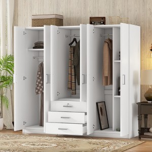70.90"Modern 6-Doors Wooden Wardrobe Storage for Bedroom, with Big Drawers,Gray - 1 of 4