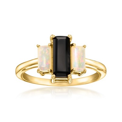 Ross-Simons Onyx and Opal Ring in 18kt Gold Over Sterling Size 8
