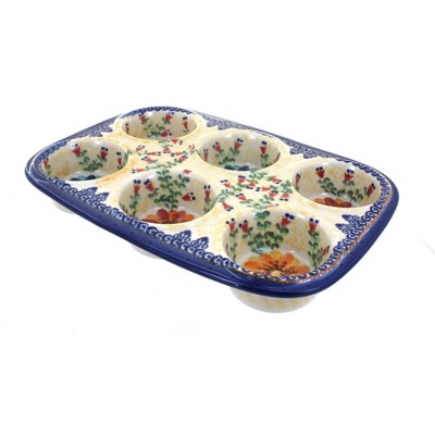 Blue Rose Polish Pottery Autumn Burst Muffin Pan