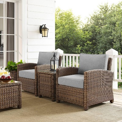 Bradenton 3-Piece Gray Wicker Patio Conversation Set with Side Table