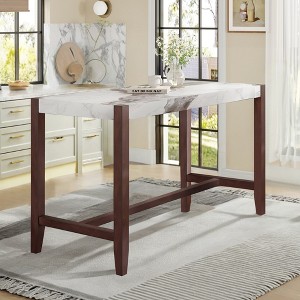 Modern Counter Height Table Bar Table Dining Table Wooden Kitchen Table with Faux Marble Top, Brown+White/Black-ModernLuxe - 1 of 4