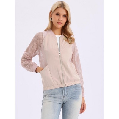 Женские куртки INSPIRE CHIC Women's Mesh Zip Up Long Sleeve Sheer Lightweight Track Jackets with Pockets X-Small Pink — фото 4