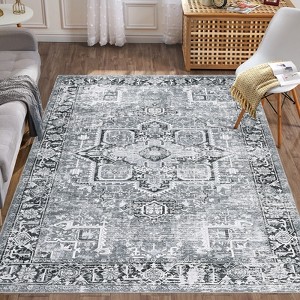 coucheta Vintage Washable Area Rug for Living Room, Multi-size  Retro Medallion Non Slip with Rubber Backing Low Pile Carpet, for Bedroom, Dining - 1 of 4