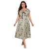 Women's Plus Size Maxi Dress Flutter V Neck Sleeveless Flowy Boho Floral Print Summer Casual Wedding Party Formal Dresses - 3 of 4