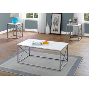 Monarch Specialties Table Set 3Pcs Set Coffee End Side Accent Living Room Metal Laminate White Grey Contemporary Modern - 1 of 4