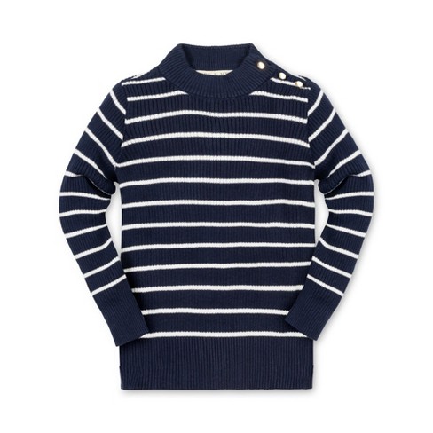 Hope Henry Girls Organic Long Sleeve Mock Neck Sweater With Gold Buttons Navy Breton Stripe 3 6 Months Target