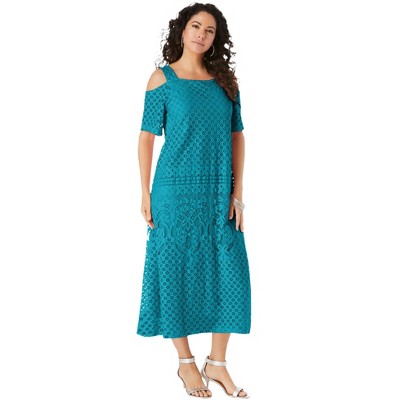 Roaman's Women's Plus Size Cold-Shoulder Lace Dress