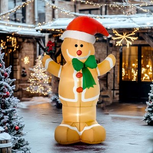 Angel Sar 6ft Inflatable Gingerbread Man with LED Lights, Christmas Blow-Up Yard Decoration, Outdoor Festive Decor with Santa Hat - 1 of 4