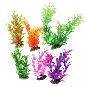 Unique Bargains Aquarium Plastic Plant Decoration Ceramic Base Assorted Color 6 Pcs - 1 of 4
