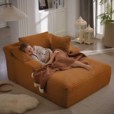 AENKYO Oversized Corduroy Sleeper Sofa Bed & Cloud Lounge Chair,2 Pillows | Boneless Upholstered Chaise for Living Room
