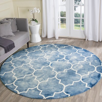 Dip Dye Blue and Ivory Round Wool Area Rug