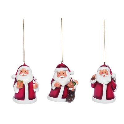 Transpac Resin 4 in. Red Christmas Cute Santa Ornament Set of 3