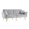 Velvet Tufted Sofa Bed with Nailhead Trim, 2 Pillows and Gold Metal Legs for Living Room - 4 of 4