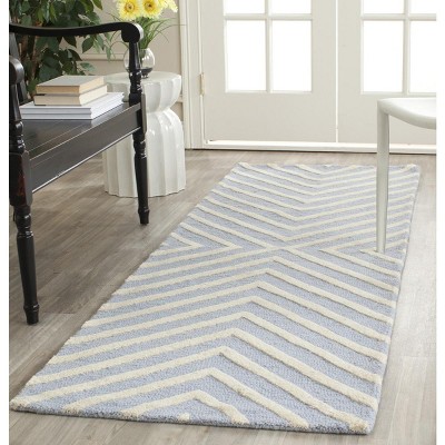 Light Blue & Ivory Hand-Tufted Wool Runner Rug - 2'6" x 10'