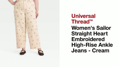 Women's Sailor Straight Heart Embroidered High-Rise Ankle Jeans - Universal Thread™ Cream
