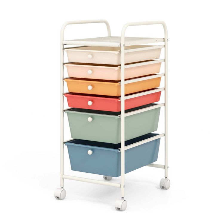 Costway 6 Drawer Rolling Storage Cart Scrapbook Paper Office Organizer  Yellow/Black/Clear/MultiColor/Colorful/Macaron/Mixed Pink/Mixed Black/Hot Pink, 1 of 10