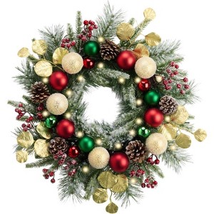 20'' Pre-Lit Christmas Wreath for Front Door with Lights, Lighted Christmas Door Wreath - 1 of 4