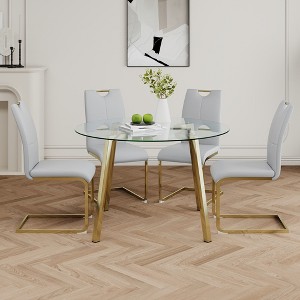 5-Piece Dining Set with Glass Circle Table and 4 PU Armless Chairs - 1 of 4