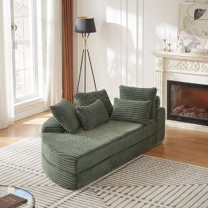 Kumasinova 78.5" Corduroy Left Semi-Circular 2-in-1 Sofa Bed,Recliner with Neck Pillow,5 Throw Pillows,Boneless Couch for Living Room,Bedroom - 1 of 4