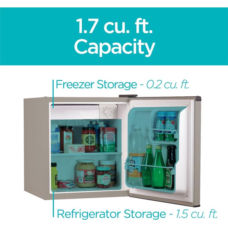 BLACK+DECKER Compact Refrigerator 1.7 Cu. Ft. with Door Storage, Silver, 5 of 9