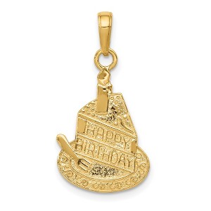 Black Bow Jewelry 14k Yellow Gold Slice Of Cake with Candle Happy Birthday Pendant, 14mm - 1 of 4