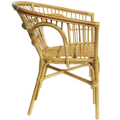 Handcrafted White Rattan Barrel Accent Chair