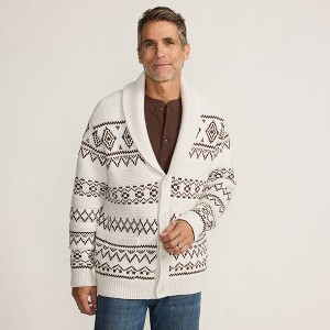 Lands' End Men's Long Sleeve Cotton Blend Shawl Fairisle Cardigan - 1 of 4