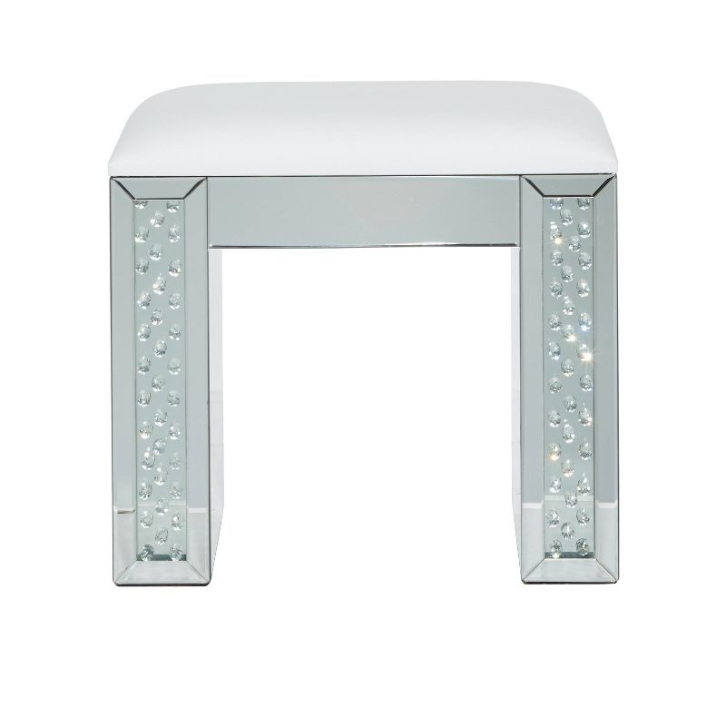 Glam Mirrored Upholstered Stool Silver - Olivia &#38; May, 4 of 9