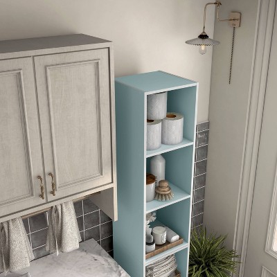 Light Blue Stackable 3-Cube Wood Bookcase for Kids