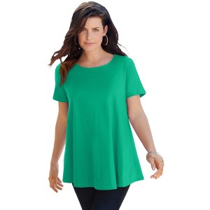 Roaman's Women's Plus Size Ultimate Swing Tee With Keyhole Back - 1 of 4