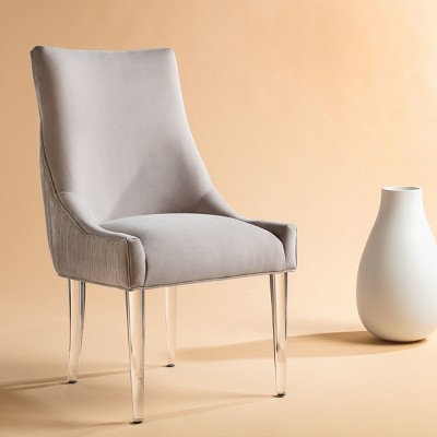 Transitional Pale Taupe Velvet Side Chair with Acrylic Legs