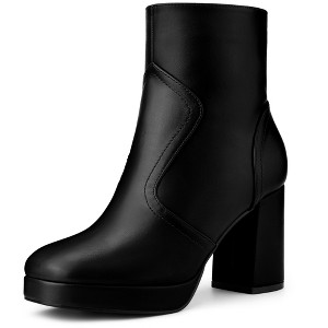 BLISSFUL STEP Squared Toe Platform Chunky Heels Ankle Boots for Women - 1 of 4