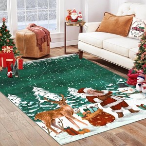 Acekool Christmas Area Rug Machine Washable Xmas Santa Claus Rug - Ultra-Soft Faux Wool with Non-Slip Backing for Living Rooms Decor - 1 of 4