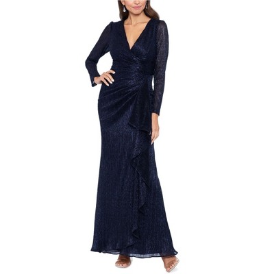 Betsy & Adam Womens Shimmery Ribbed Faux-Wrap Wrap Sheath Dress